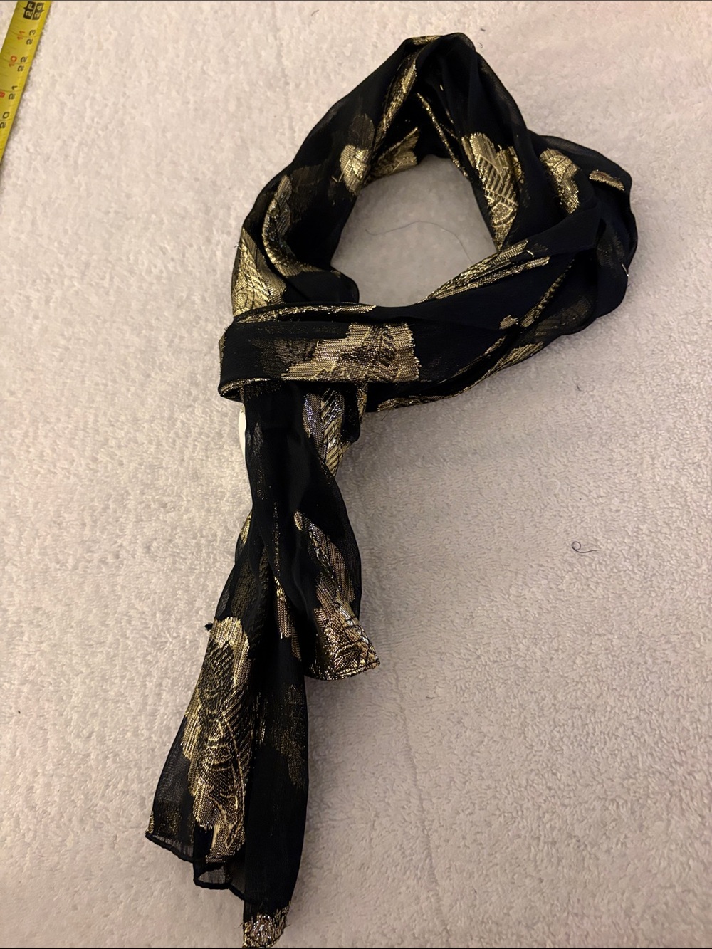 H&M Black Scarf with Gold Metallic Floral Detail